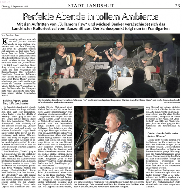 Landshuter Zeitung zum Konzert am 05.09.2021